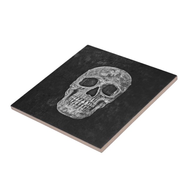 Gothic Skull Grunge Black And White Tile (Side)