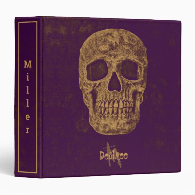 Gothic Skull Grunge Gold Purple Cool Monogram Binder (Front/Spine)