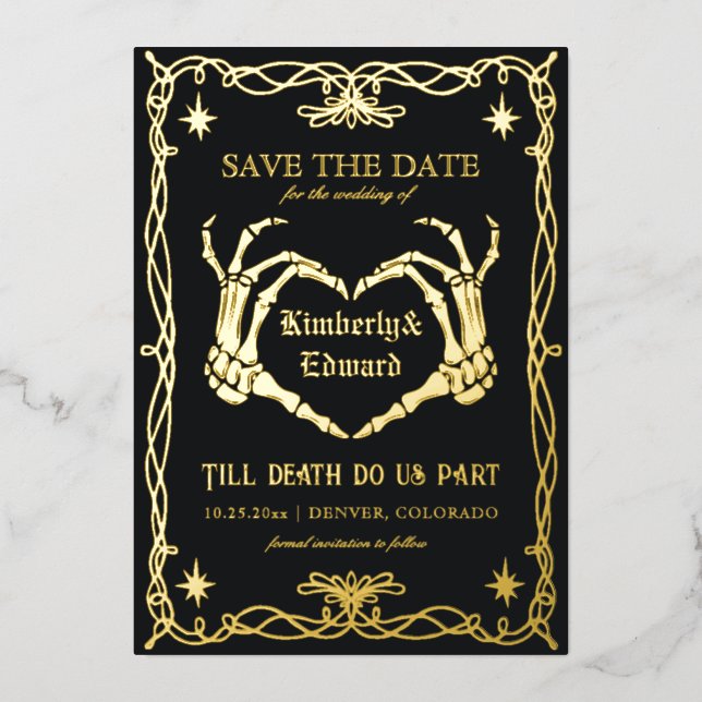 Gothic Skull Hallowedding Retro Save the date (Front)