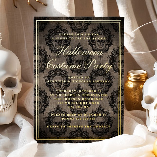 Gothic Skull Halloween Costume Party Gold (Gothic Skull Halloween Costume Party Gold Foil Invitation)
