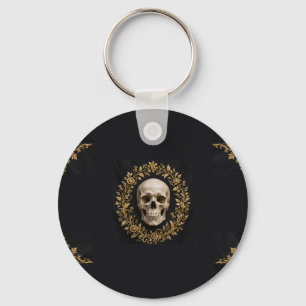 Gothic Skull Halloween Garden Flag Black Gold Keychain