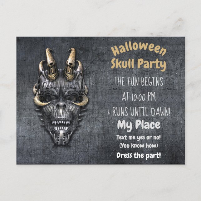 Gothic Skull Halloween Party Postcard (Front)