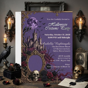 Gothic Skull Haunted Manor Full Moon Costume Party Invitation