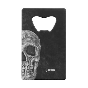 Gothic Skull Head Black And White Close Up Credit Card Bottle Opener
