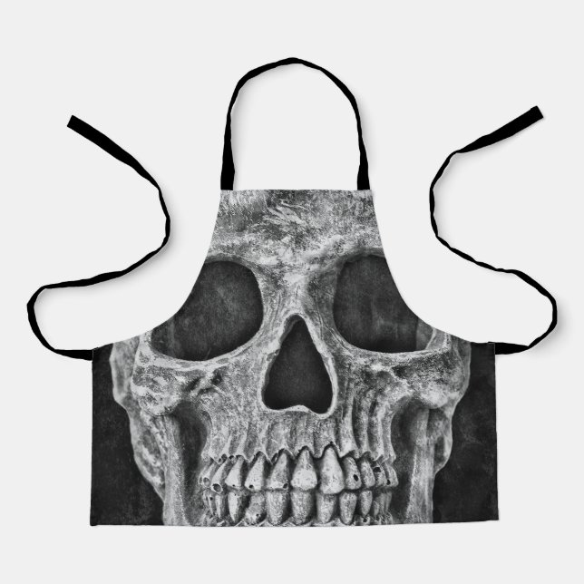 Gothic Skull Head Black And White Cool Texture Apron (Front)