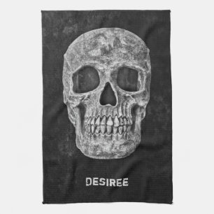 Gothic Skull Head Black And White Custom Kitchen Towel