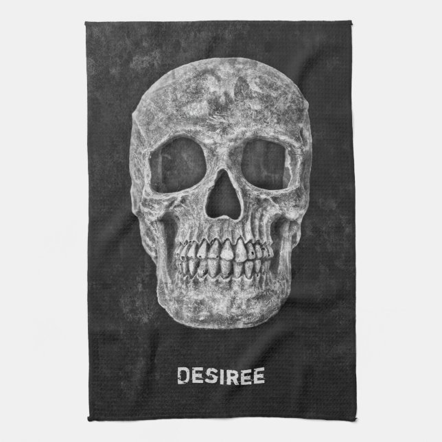 Gothic Skull Head Black And White Custom Kitchen Towel (Vertical)