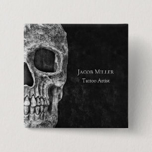 Gothic Skull Head Black And White Tattoo Shop 2 Inch Square Button