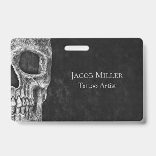 Gothic Skull Head Black And White Tattoo Shop Badge