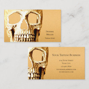 Gothic Skull Head Gold White Tattoo Shop Business Card