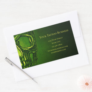Gothic Skull Head Green Neon Metallic Tattoo Shop Sticker