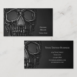 Gothic Skull Head Grey Metallic Tattoo Shop Business Card