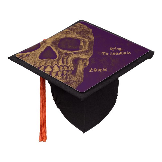 Gothic Skull Head Grunge Gold Purple Cool Graduation Cap Topper (Angled)