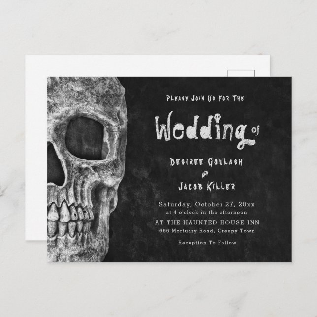 Gothic Skull Head Halloween Wedding Invitation (Front/Back)