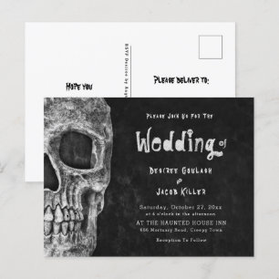 Gothic Skull Head Halloween Wedding Invitation Postcard
