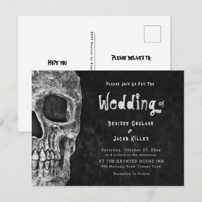 Gothic Skull Head Halloween Wedding Invitation Postcard (Front/Back)