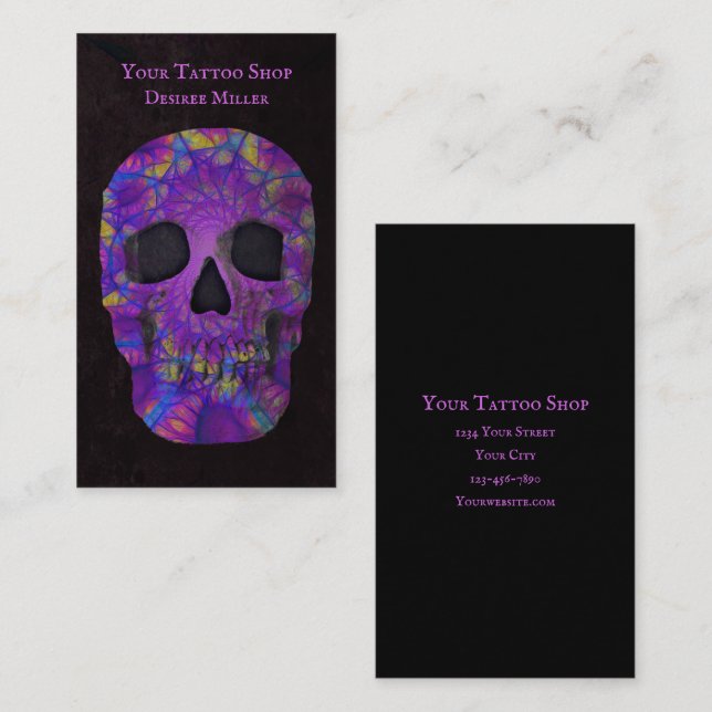 Gothic Skull Head Purple Abstract Pop Art Business Card (Front/Back)