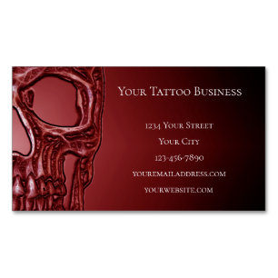 Gothic Skull Head Red Black Glowing Tattoo Shop Magnetic Business Card