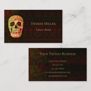 Gothic Skull Head Red Green Tattoo Shop Business Card