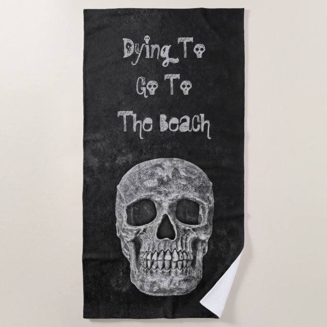 Gothic Skull Head Texture Grunge Black And White Beach Towel (Front)