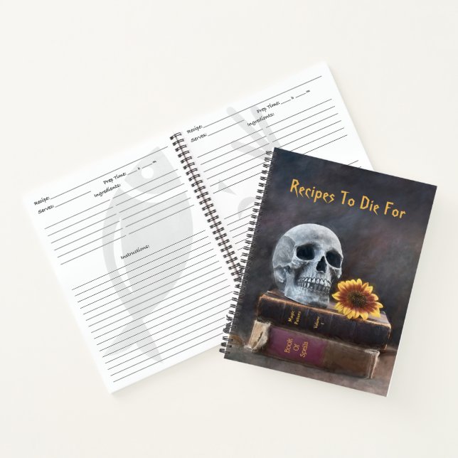 Gothic Skull Head Vintage Books Sunflower Recipe (Inside)