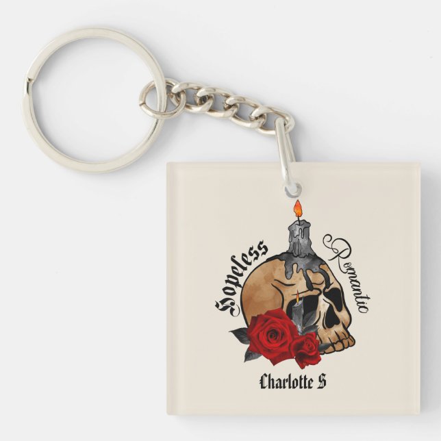 Gothic Skull Hopeless Romantic Keychain (Front)