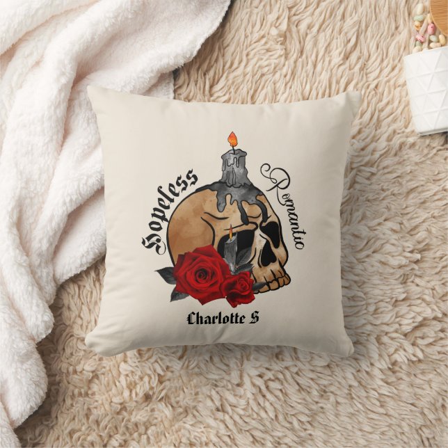 Gothic Skull Hopeless Romantic Throw Pillow (Blanket)