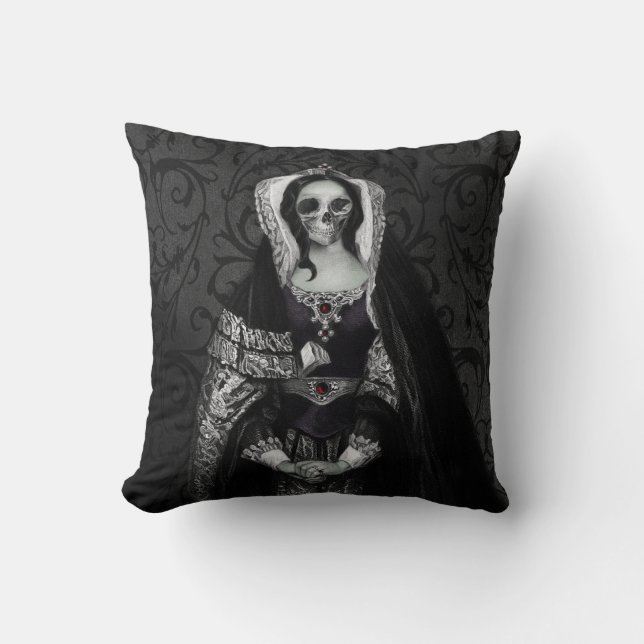 Gothic Skull Lady Throw Pillow (Front)