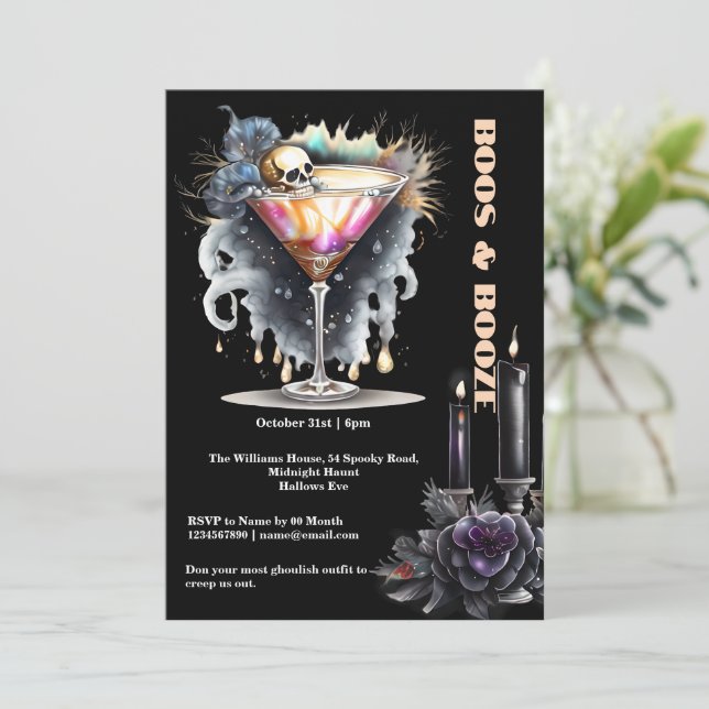 Gothic skull martini cocktail happy hour Halloween Invitation (Standing Front)