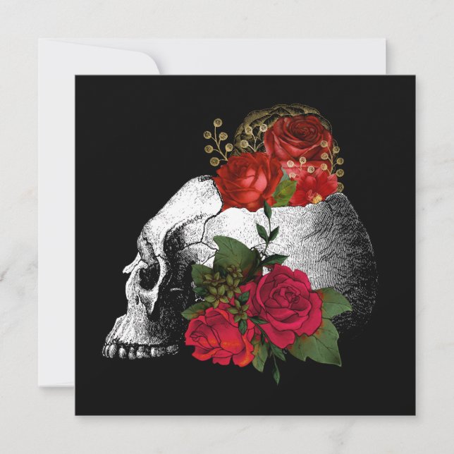 Gothic Skull N Roses Dark fantasy Invitation (Front)