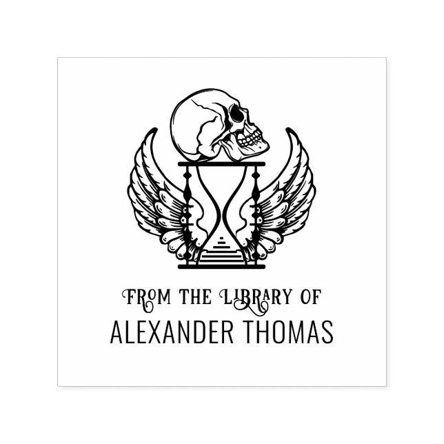 Gothic Skull on Winged Hourglass Library Book Name Self-inking Stamp (Design)