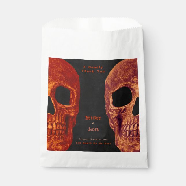 Gothic Skull Orange Black Halloween Thank You Favour Bag (Front)