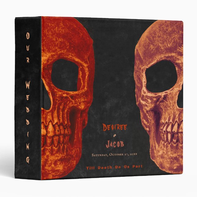 Gothic Skull Orange Black Halloween Wedding Binder (Front/Spine)