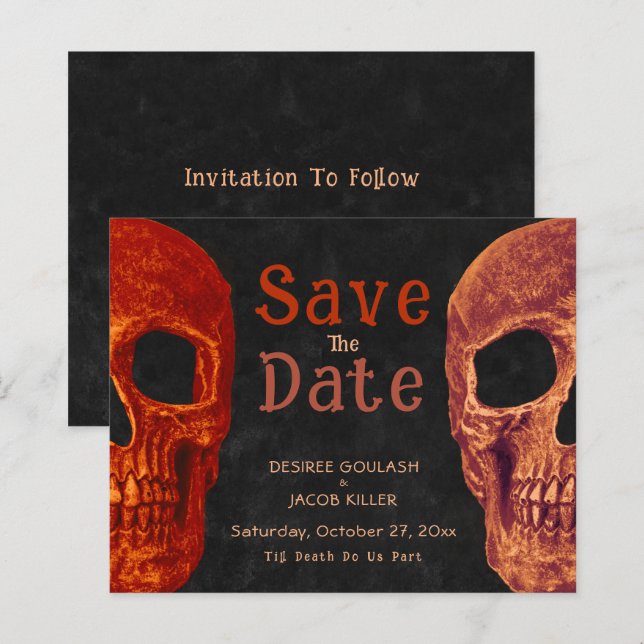 Gothic Skull Orange Black Save The Date Budget (Front/Back)