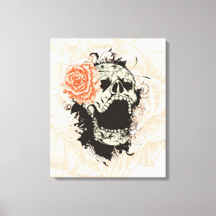 Gothic skull & orange rose wrapped canvas print