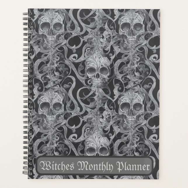 Gothic Skull Pattern Witches Monthly Planner  (Front)