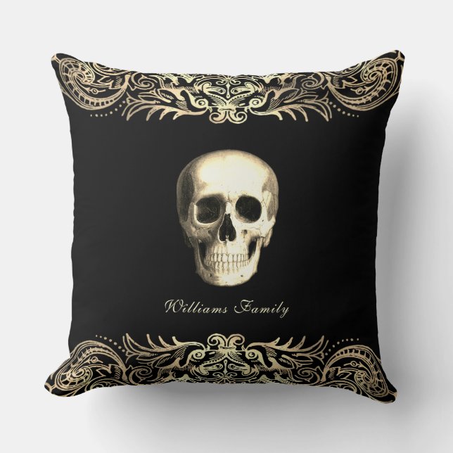 Gothic Skull Personalized Throw Pillow (Front)