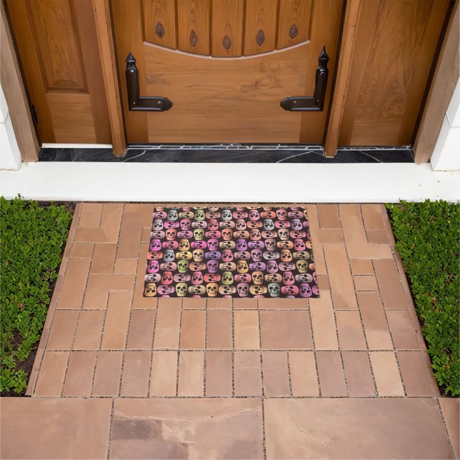 Gothic Skull Pink Green Colourful Pop Art Design Doormat (Outdoor)