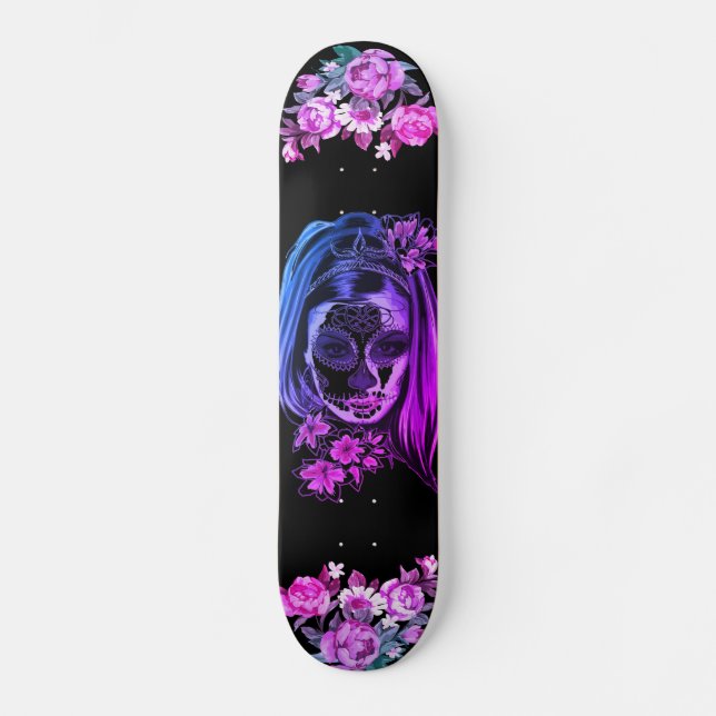 Gothic Skull Pink Purple Girls Cool Art Skateboard (Front)
