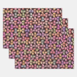 Gothic Skull Pop Art Pink Green Colorful Design Wrapping Paper Sheet