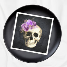 Gothic Skull Purple Roses Halloween