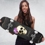 Gothic Skull Purple Roses Personalized  Skateboard<br><div class="desc">This skateboard is the perfect combination of style and performance. The dark background and gothic skull with purple roses design adds a unique and edgy look to your ride.  Personalize with your name.</div>