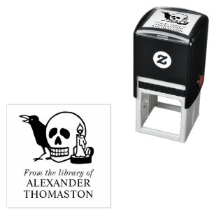 Gothic Skull, Raven and Candle Library Book Name Self-inking Stamp