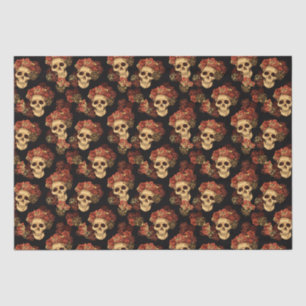 Gothic Skull Red Rose Black Halloween Pattern Tissue Paper