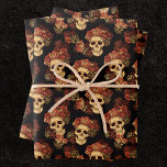 Gothic Skull Red Rose Black Halloween Pattern Wrapping Paper Sheet<br><div class="desc">These Halloween party or gothic wedding wrapping paper sheets features a pattern of creepy skulls floating in a black abyss behind your monogram text. Each skull is adorned with red roses. Their empty soulless eyes are contrasted sharply against the goth rose crown and bouquets of dead flowers.</div>