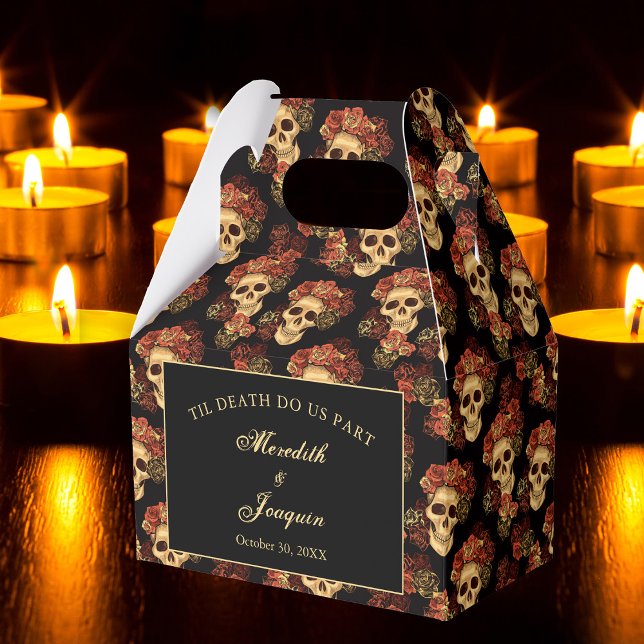 Gothic Skull Red Rose Black Halloween Wedding Favor Box (Creator Uploaded)
