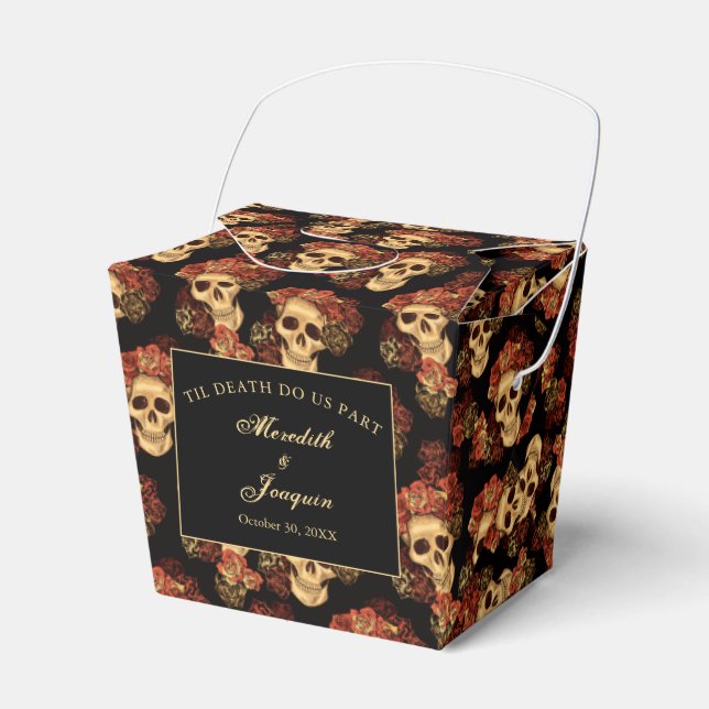 Gothic Skull Red Rose Custom Black Wedding Fortune Favor Box (Front Side)