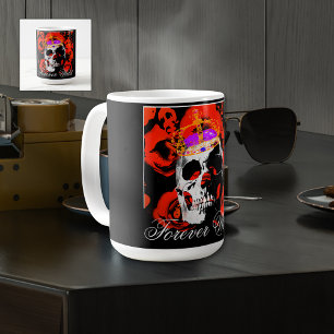 Gothic Skull Red Roses Coffee Mug