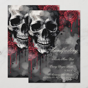 Gothic Skull & Red Roses Halloween Handfasting Invitation