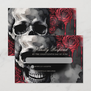 Gothic Skull & Rose Elegant Dark Wedding RSVP Card